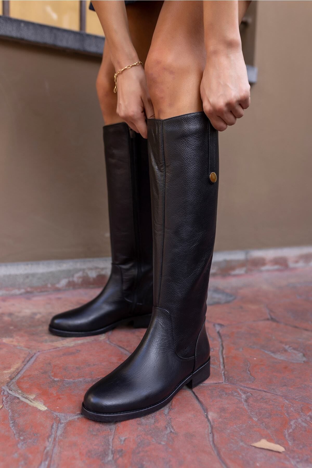 Denim Kadın Kahve Gercek Deri Çizme