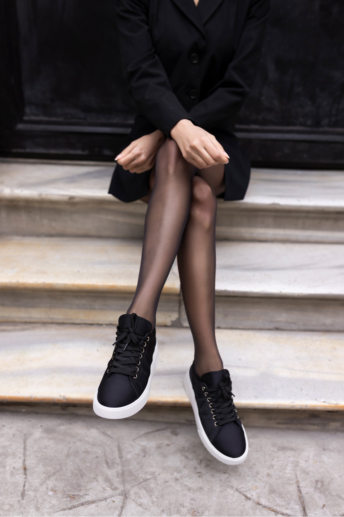 JACIB KADIN SİYAH SATEN SNEAKER