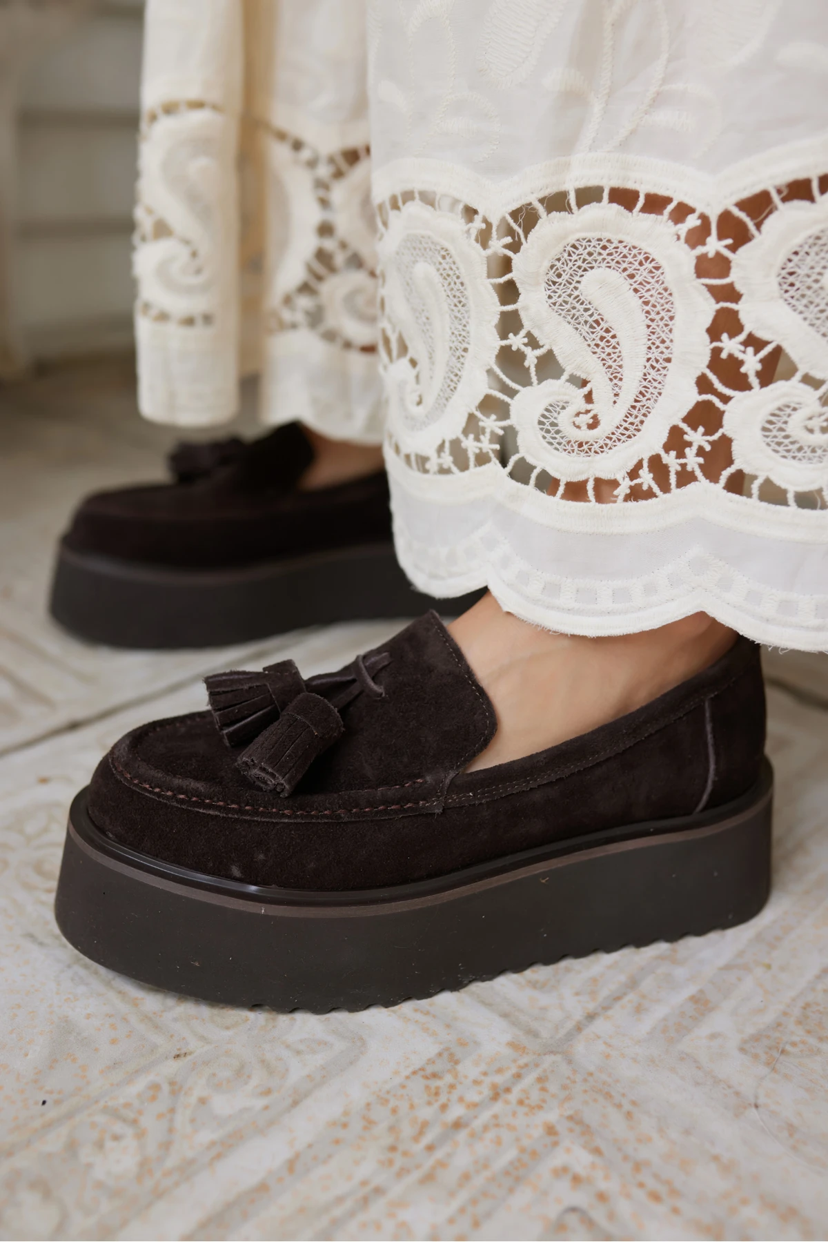 AJAX KADIN DESERT TABA PUSKULLU GERCEK DERİ SUET LOAFER AYAKKABİ