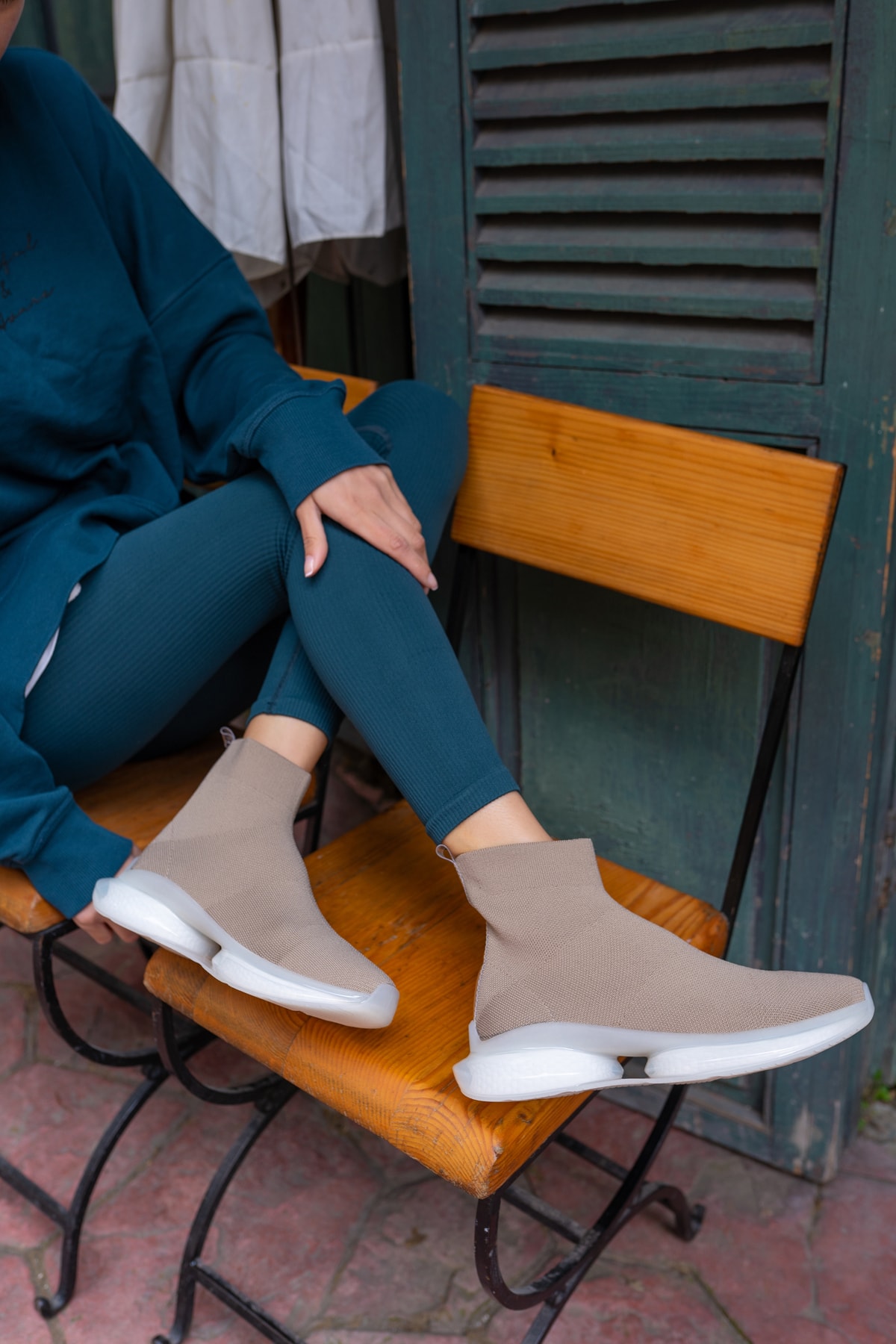 Alezy Kadın Bej Trıko Sneaker