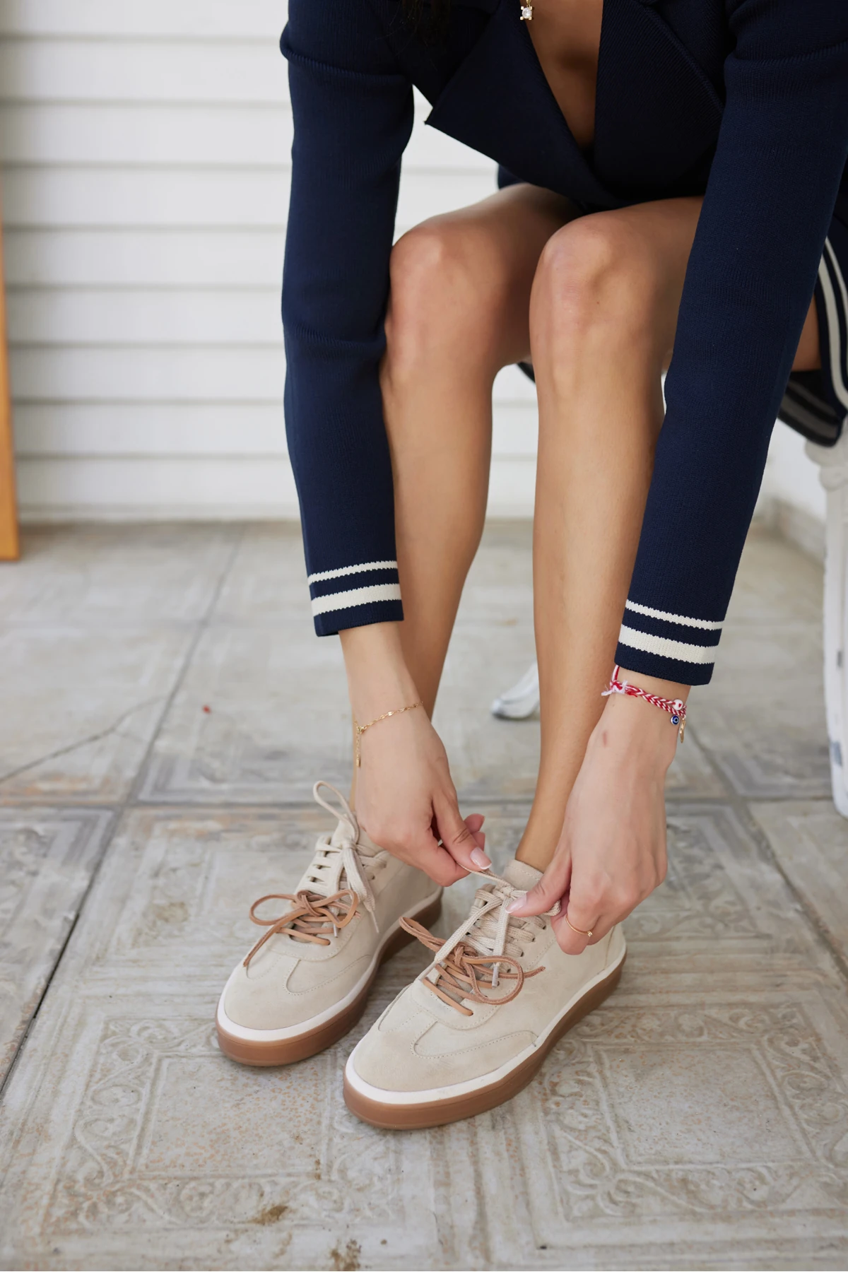 PAOK KADIN BEJ GERCEK SUET ÇİFT BAGCIK DETAY SNEAKER