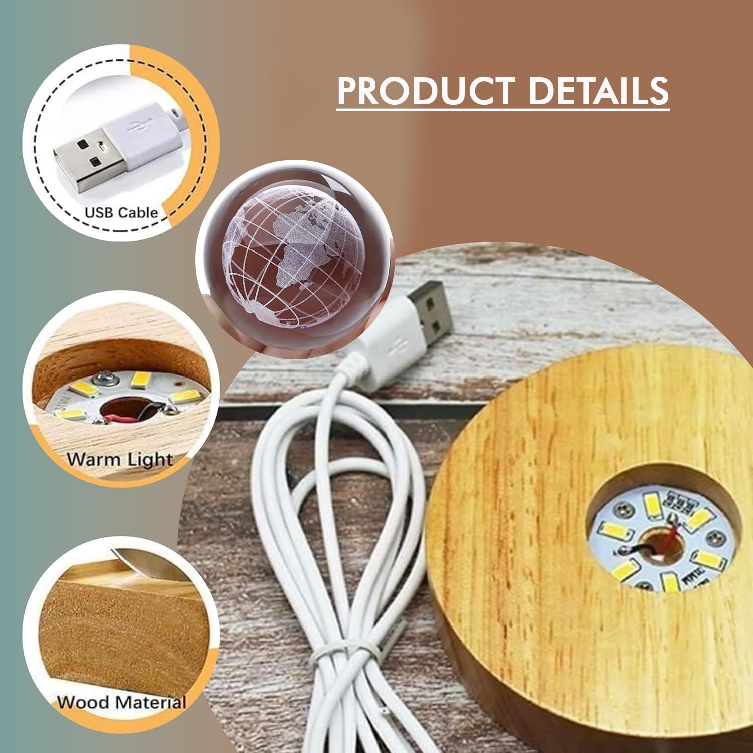 Kişiye Özel Büyük Boy 3D Ay Tasarımlı LED Işıklı Kristal Küre Gece Lambası