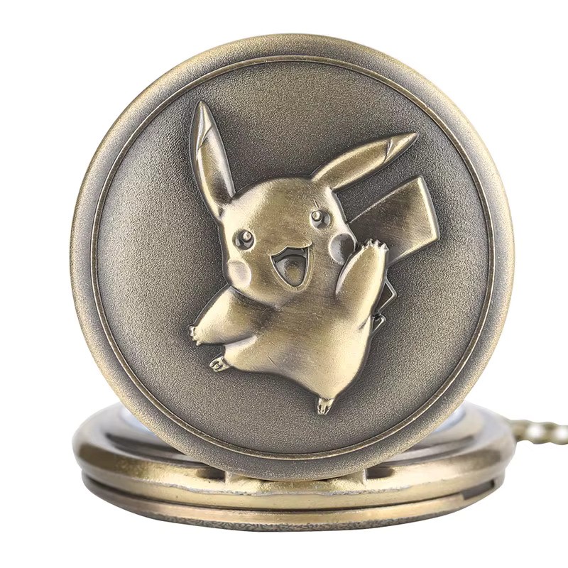 Kişiye Özel Köstekli Cep Saati Ouartz Pikachu Tasarımlı Zincirli Cep Saati