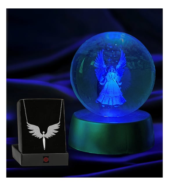 Kişiye Özel Renk Değiştiren Led Işıklı Melek Küre Kristal Top Ve Gümüş Melek Kolye