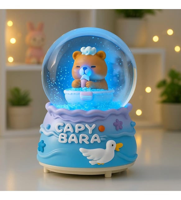 Capybara Temalı Büyük Boy Püskürtmeli Müzikli Işıklı Kar Küresi