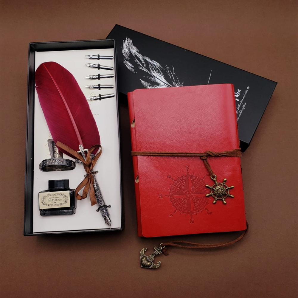 Kişiye Özel Deri Hatıra Defteri ve Divit Mürekkepli Kalem Seti