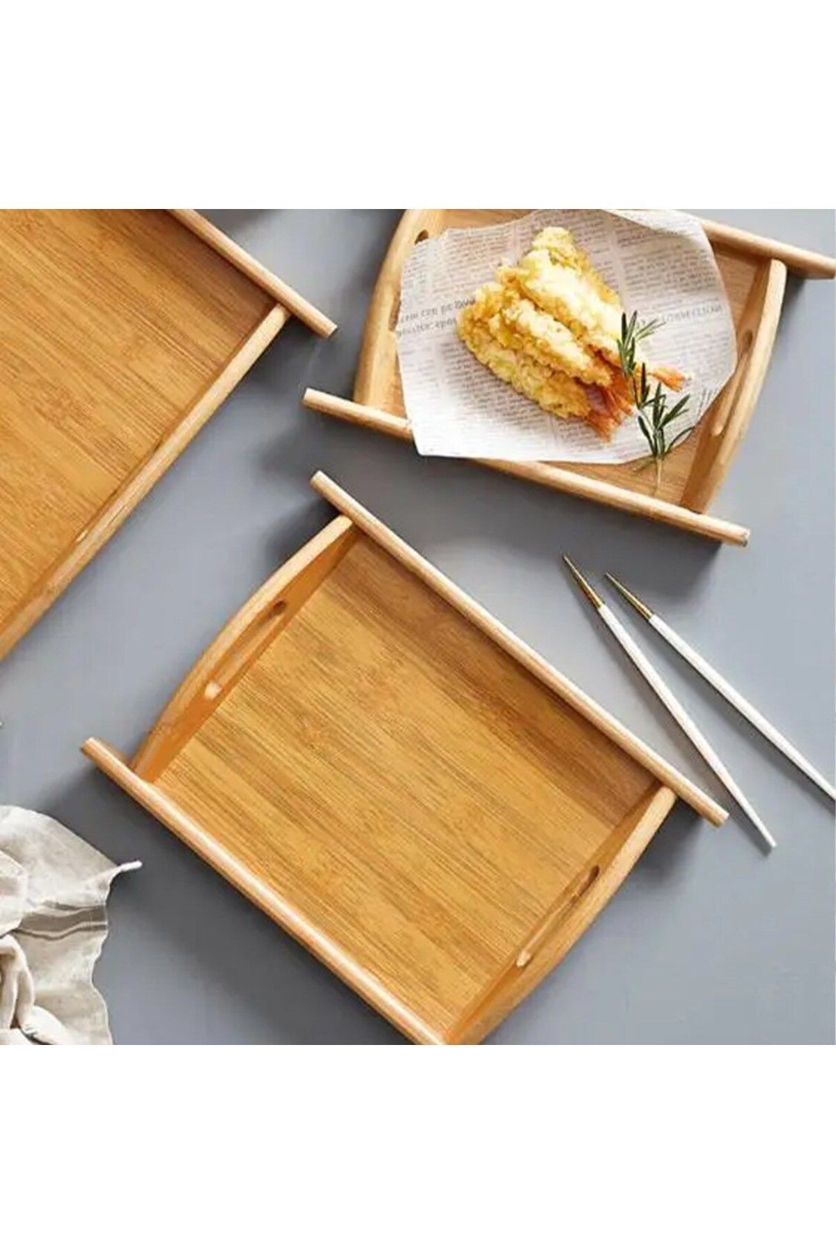 3'Lü Bambu Tepsi 32*37*43 Cm