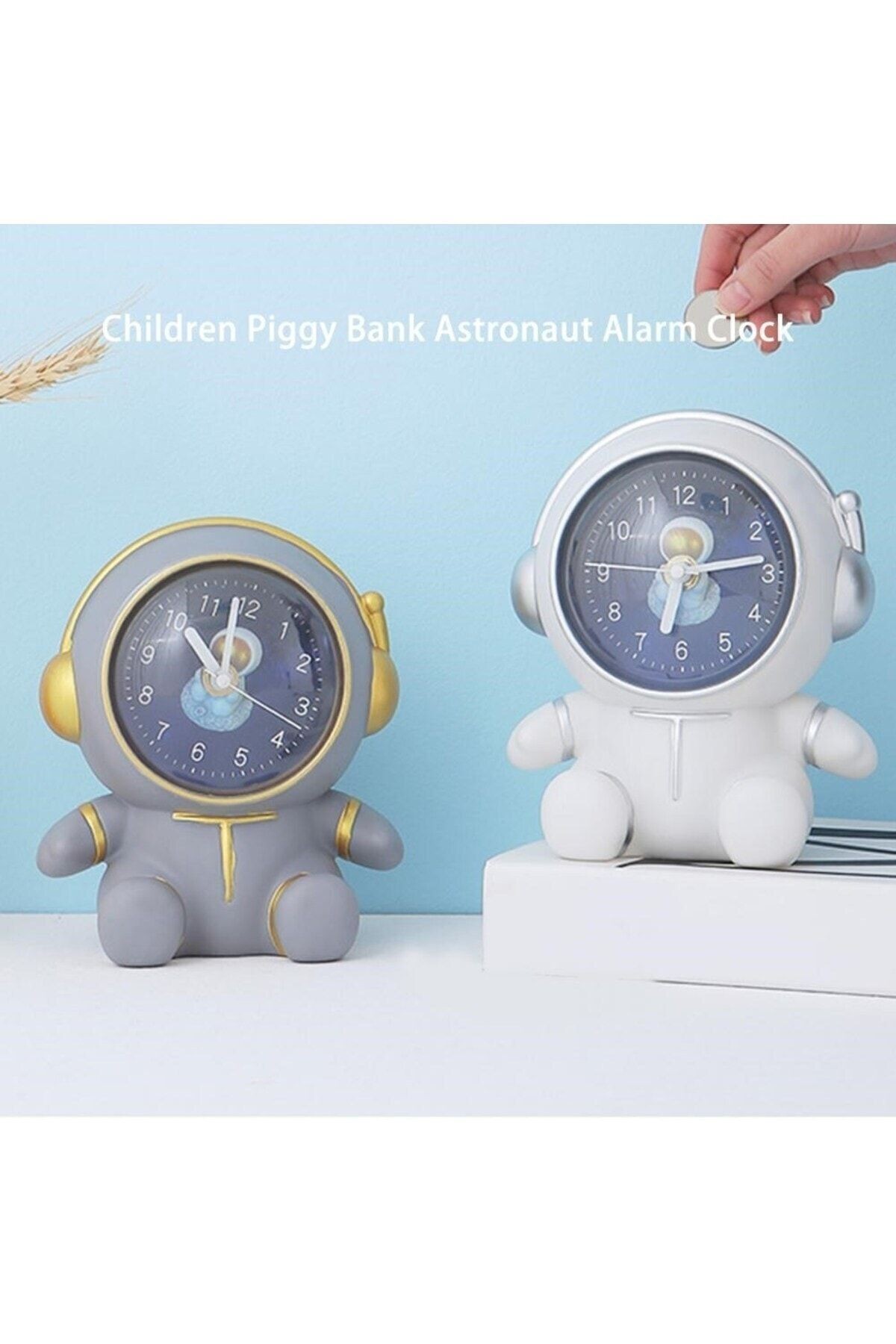 Astronot Şeklinde Kumbaralı Masa Saati 17*14cm -Beyaz