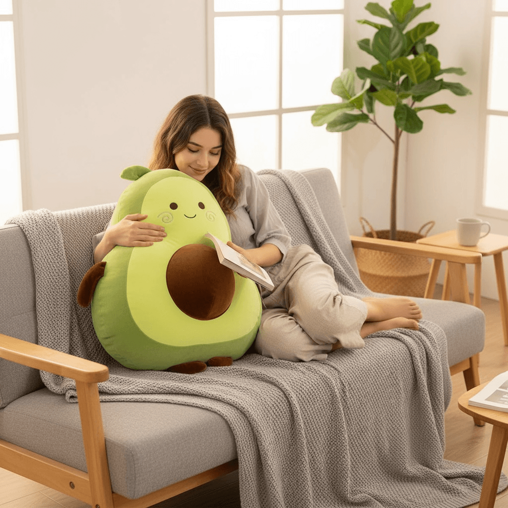 2'li Dev Boy Sevimli Avokado Peluş Yastık ve Orta Boy Avokado