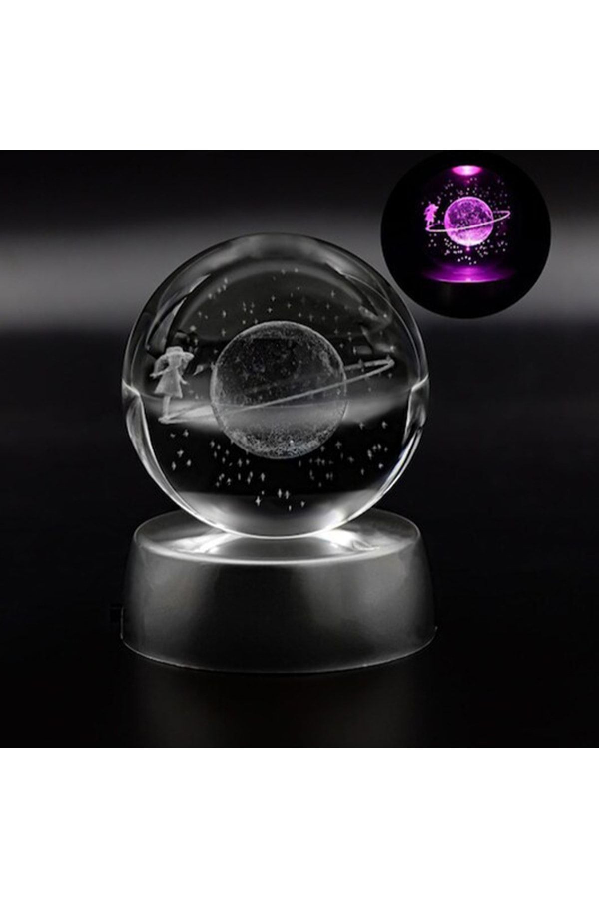 2'li Satürn Kız Ve Astronot Işıklı Cam Küre 8cm*6cm