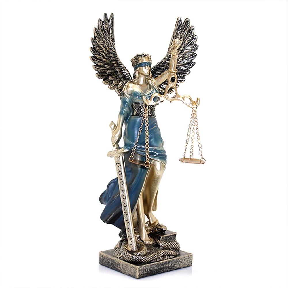 Dekoratif Kanatlı Themis Adalet Kadını Heykeli Biblo 30*12cm