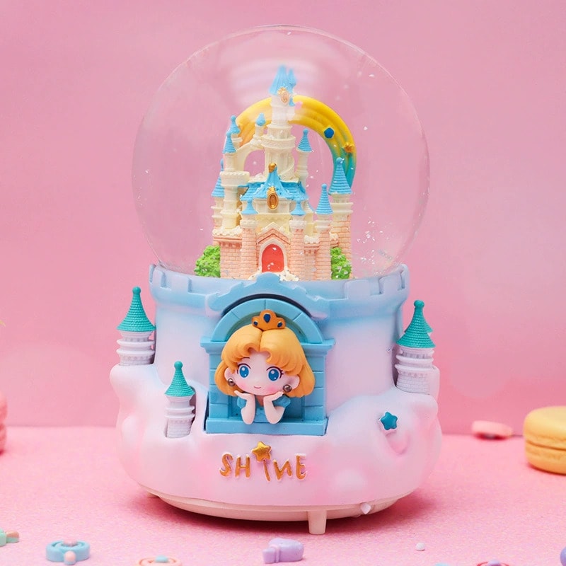Prenses Ve Şato Temalı Işıklı Müzikli Püskürtmeli Büyük Boy Kar Küresi
