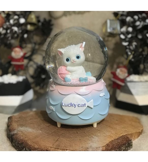 Lukcy Cat Kar Küresi Püskürtmeli Müzikli Işıklı Büyük Boy Sevgiliye Hediye