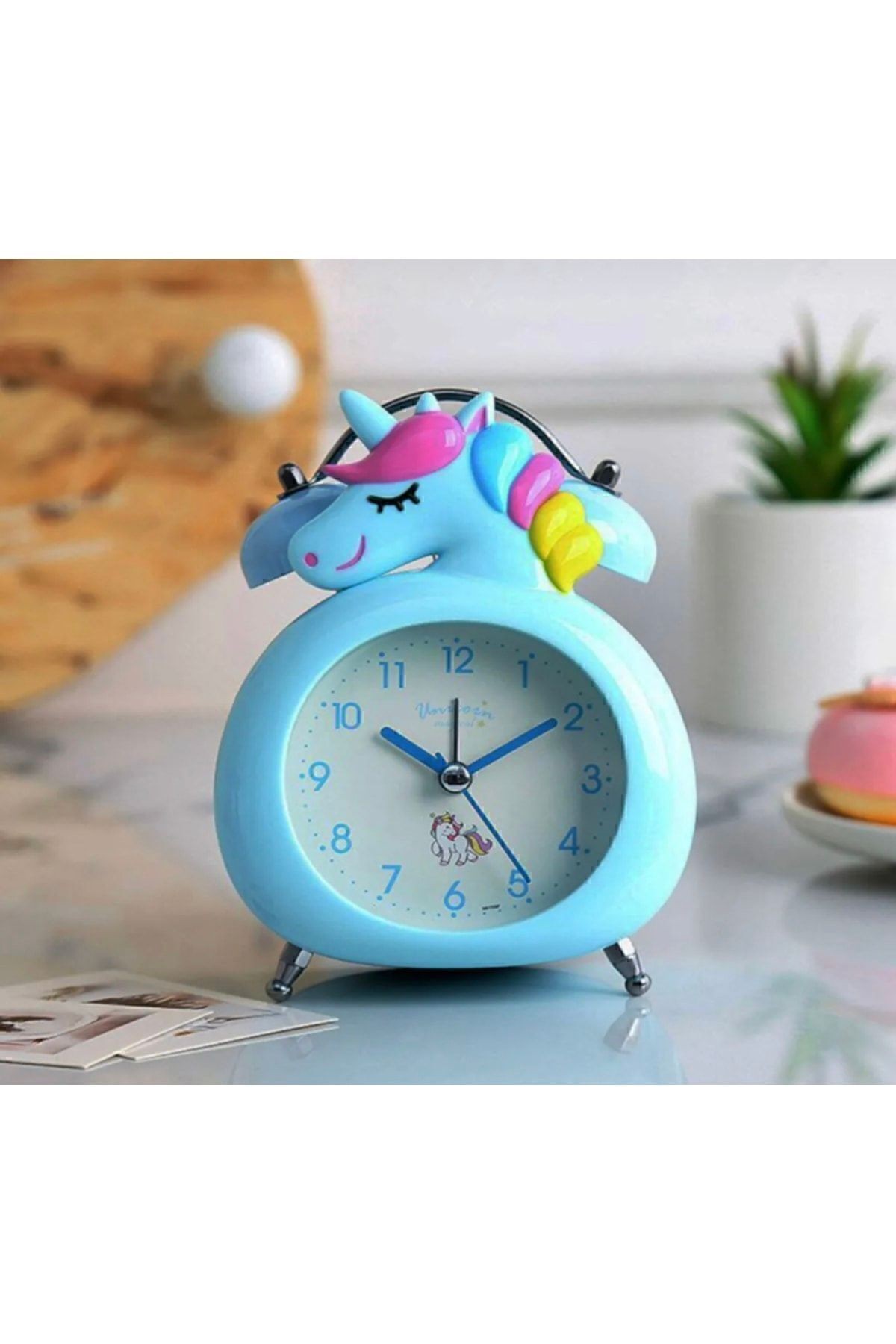 Unicorn Işıklı Alarmlı Masa Saati Çift Çanlı Akar Saniyeli Dekoratif Çalar Saat