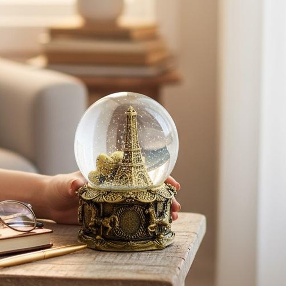 Eyfel Temalı Büyük Boy Püskürtmeli Müzikli Işıklı Kar Küresi