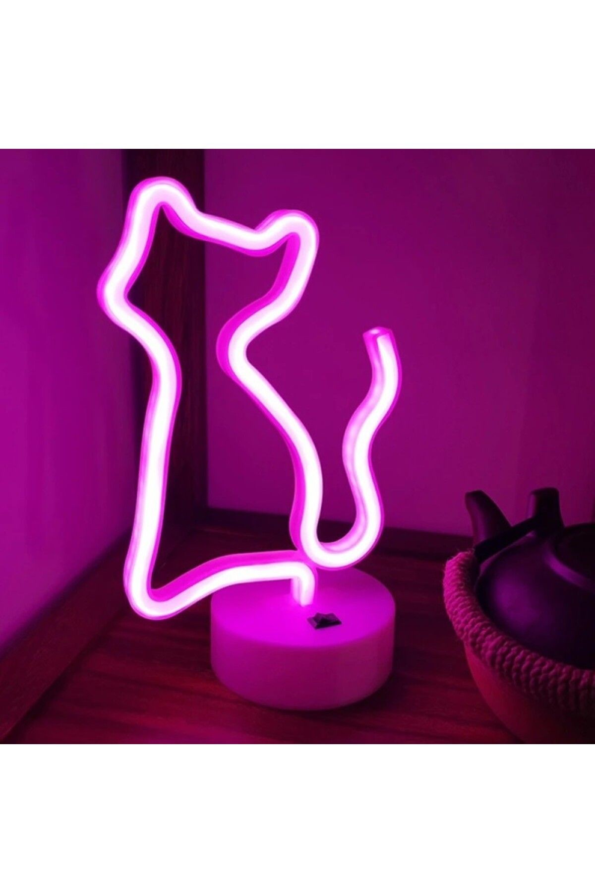 Neon Led Lamba Kedi Led Işıklı Lamba Pilli Masa Lambası