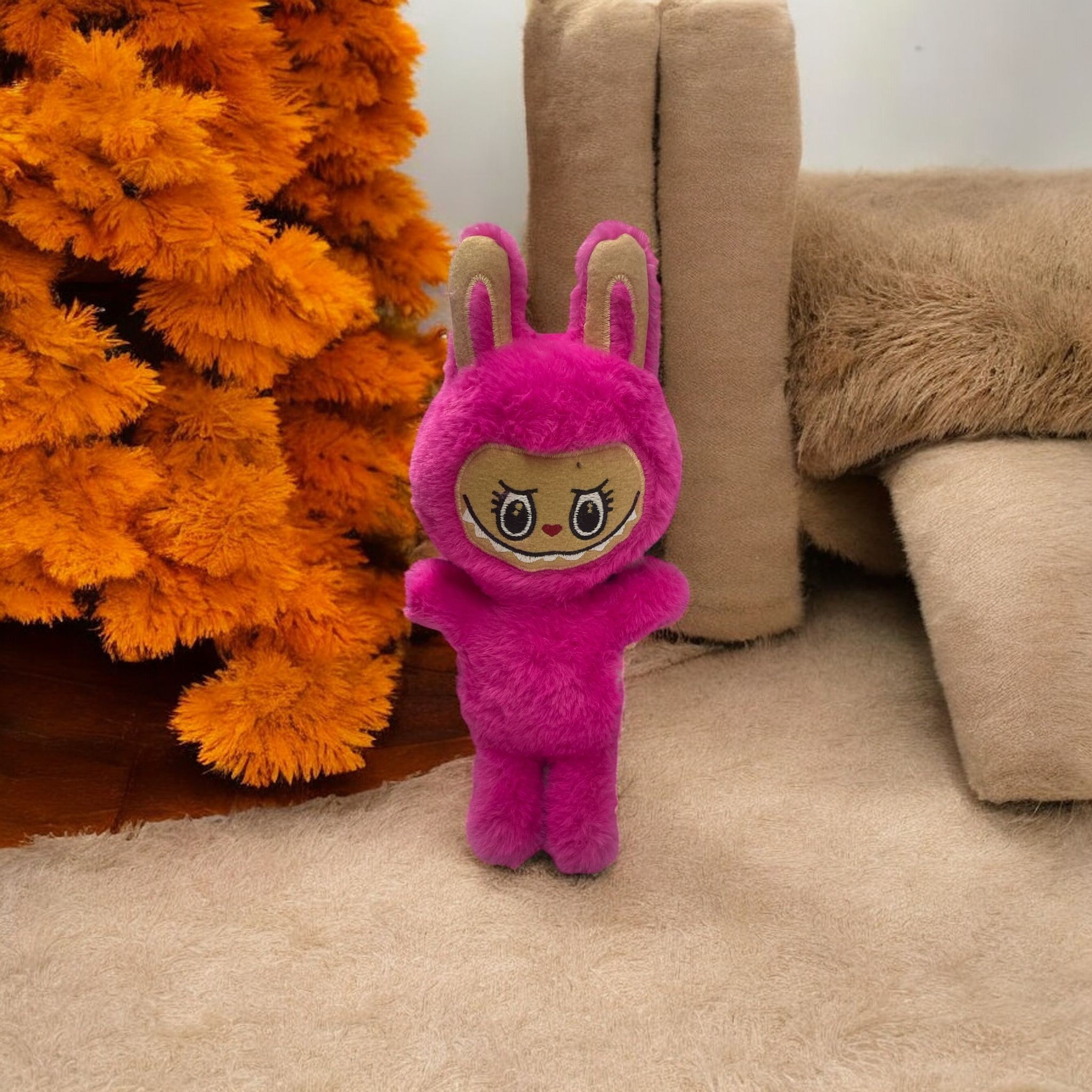 Mini Pembe Tavşan Kostümlü Labubu Peluş Oyuncak