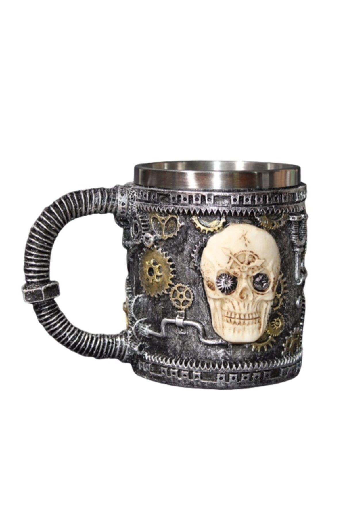 3 Boyutlu Kabartmalı Kuru Kafa Iskelet Steampunk Kupa Bardak