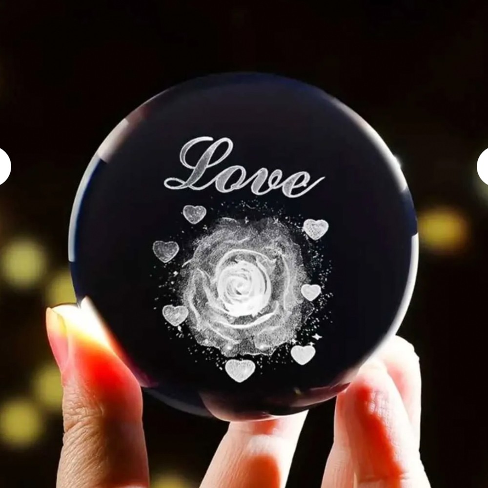 Dekoratif Metal Ayaklı Love Yazılı Kalp Desenli Kristal Cam Küre 6cm