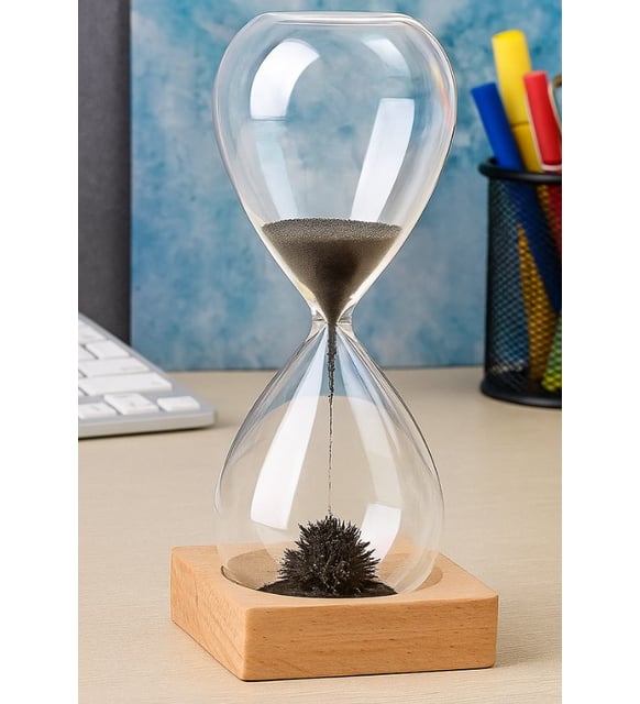 Kişiye Özel Manyetik Kum Saati ve Kristal Cam Dünya Küre Ofis Hediye Seti – Dekoratif Masa Üstü Aksesuar