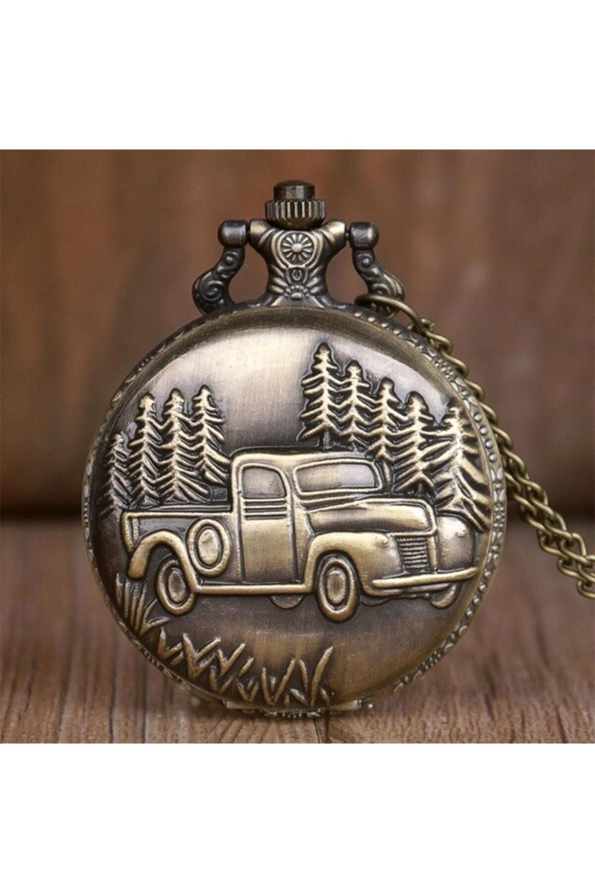 Kamyonet Kabartmalı Büyük Boy Köstekli Kolye Saat