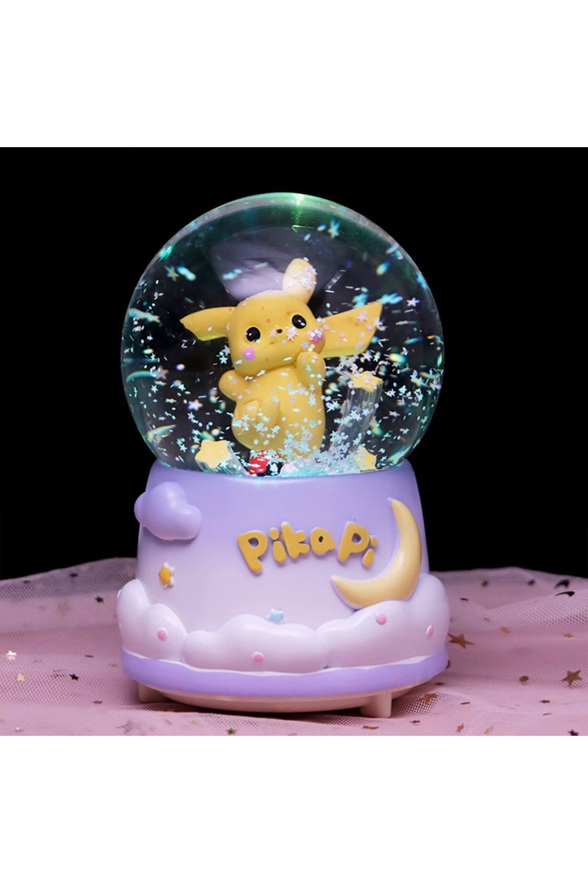 Pikachu Temalı Büyük Boy Püskürtmeli Müzikli Işıklı Kar Küresi-MOR