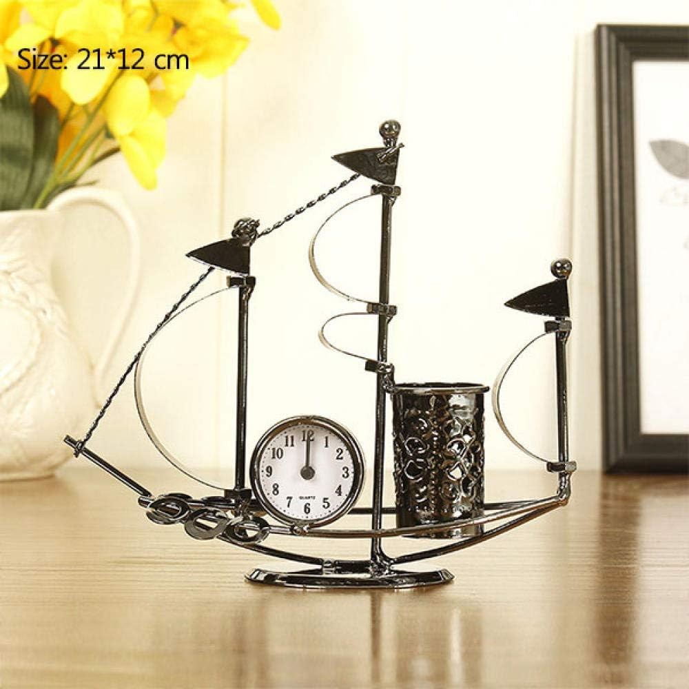 Dekoratif Yelken Modelli Metal Saatli Kalem Kutusu