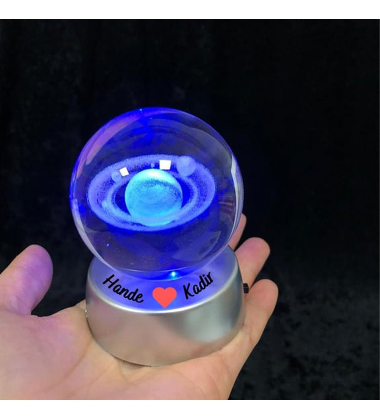İsme Özel Galaksi Gezegen Işıklı 6 Cm Çapında Cam Kristal Küre
