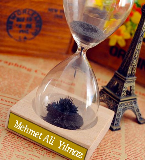 Kişiye Özel İsimli Mıknatıslı Cam Kum Saati Yeni İş Ofis Hediyesi