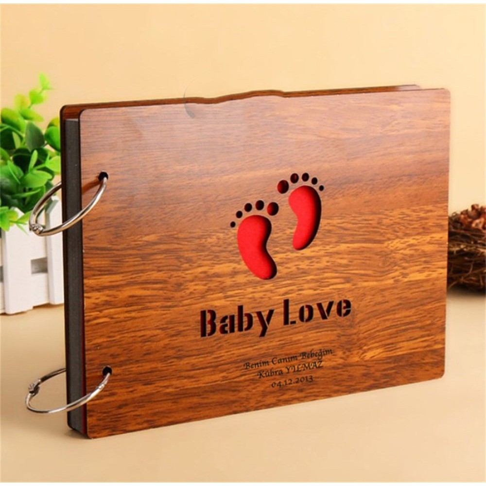 Doğum Hediyesi İsme Özel Ahşap Bebek Ayağı Temalı Kendin Yap Albüm Defter Baby Love