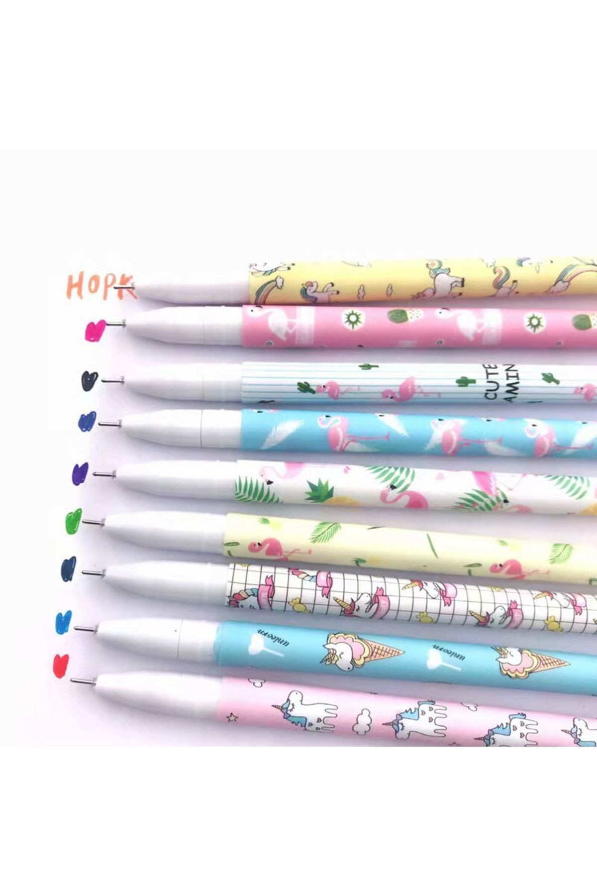 Gökkuşağı 10'lu Kalem Seti Unicorn Flamingo Ananas Yaprak Kaktüs