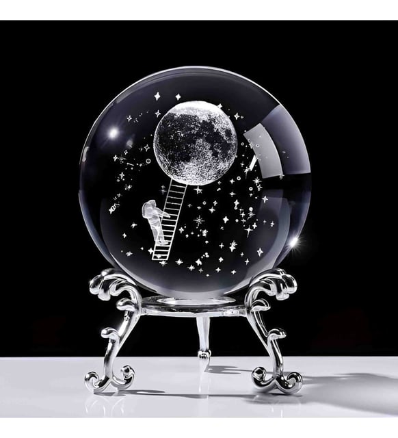 Dekoratif Metal Ayaklı Aya Çıkan Tasarımlı 3D Cam Küre 6cm
