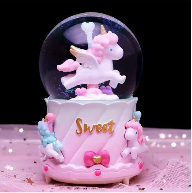 Renkli Atlı Karınca Unicorn Işıklı Püskürtmeli Müzikli Kar Küresi