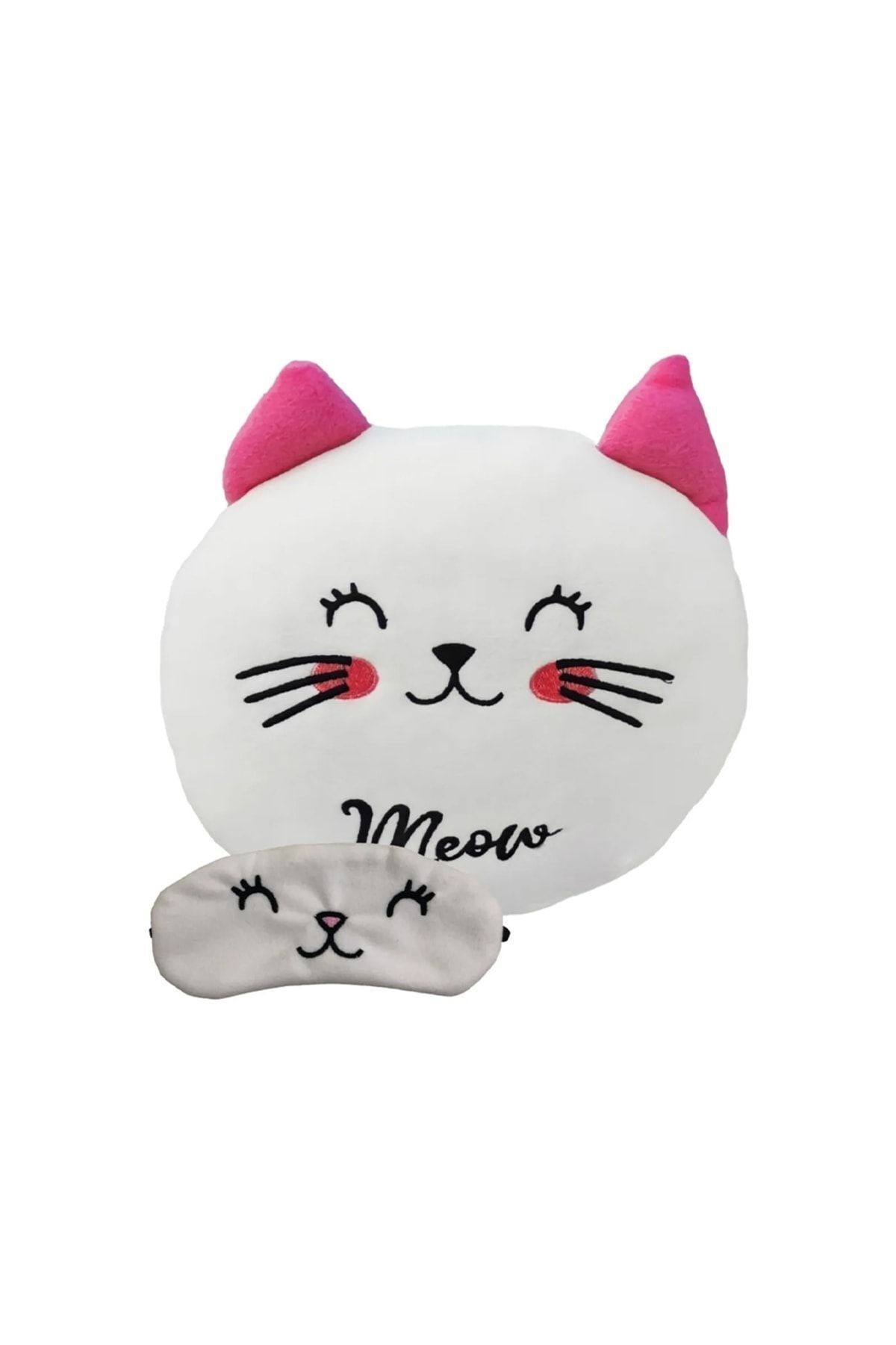 Sevimli Kedi Polar Yastık 35*35cm Göz Bandı Hediyeli