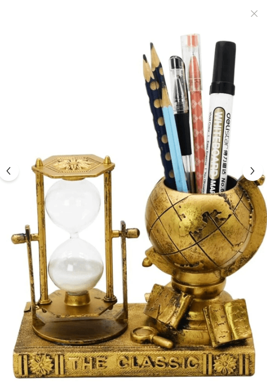 3'ü 1 Arada Retro Dünya Küresi – Kum Saati, Kalemlik ve Sukulent Saksı Fonksiyonlu Masa Dekoru