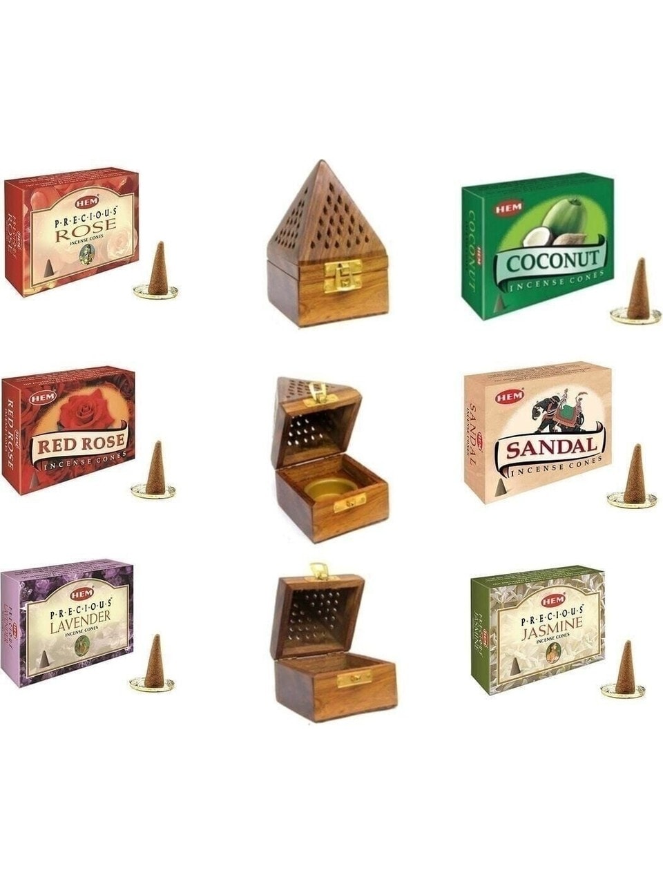Ahşap Konik Buhur Tütsü Yakma Kutusu Ve 6 Adet Konik Buhur Seti