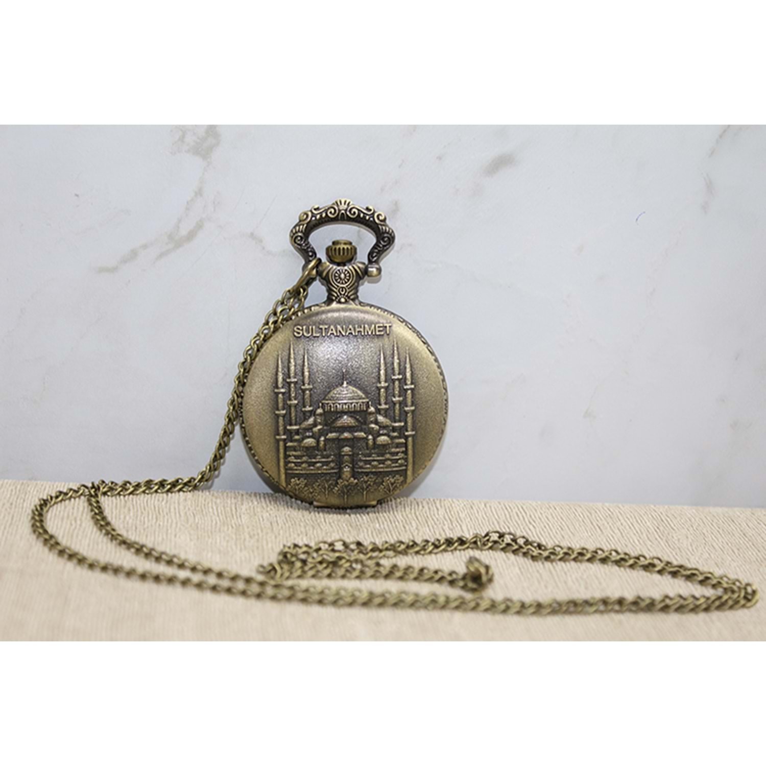 Kişiye Özel Sultanahmet Kabartmalı Antik Bronz Cep Saati