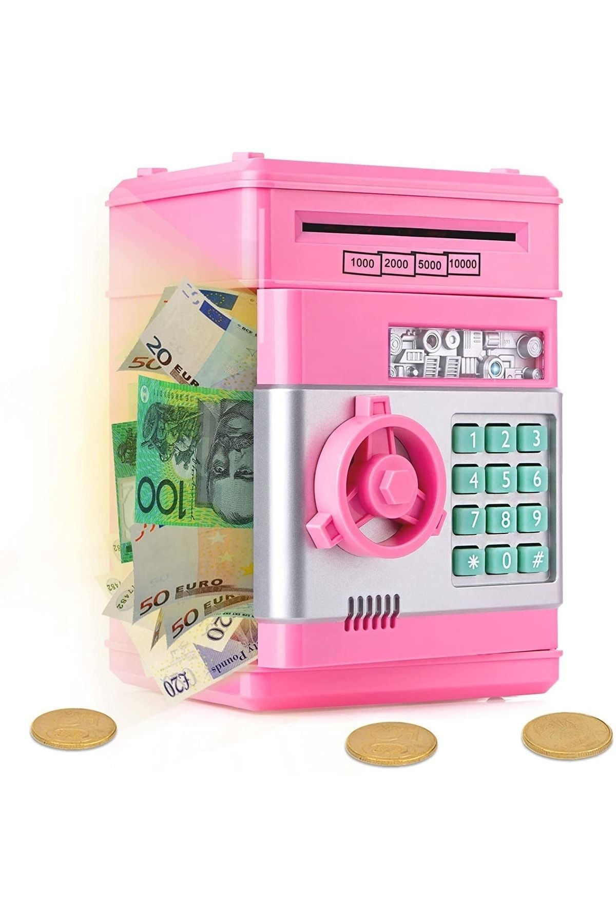 Pembe Atm Kumbara Şifreli Otomatik Kağıt Para Alan Kasa Kumbara