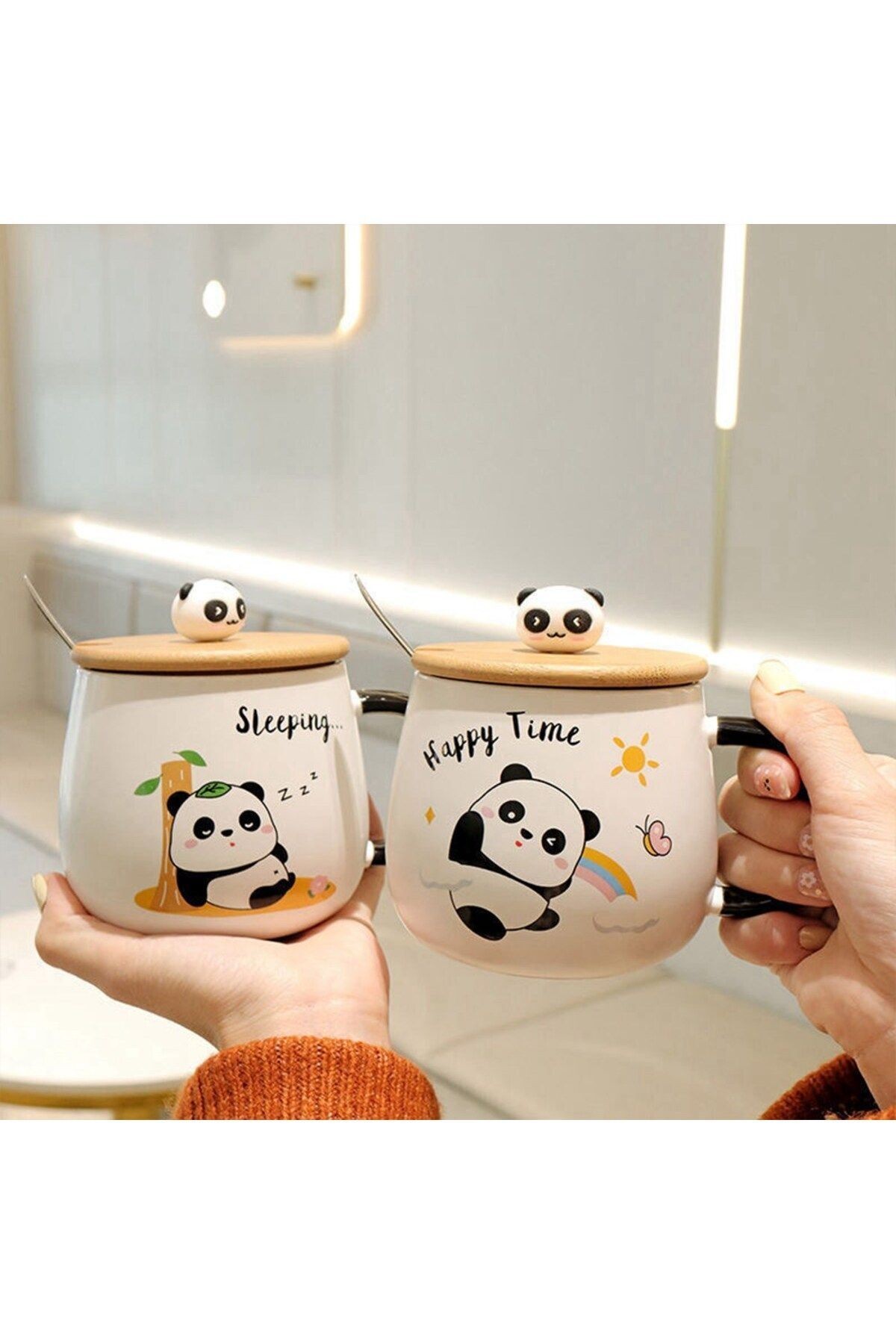 3D Kabartmalı 400ml Sevimli Panda Kupa Bardak