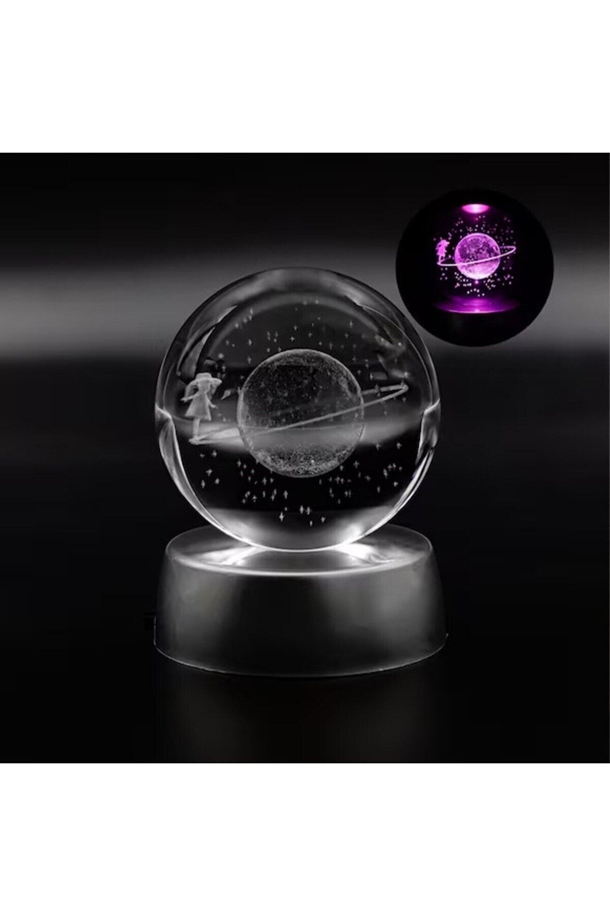 3D Samanyolu Temalı Satürn Kız Işıklı Cam Küre
