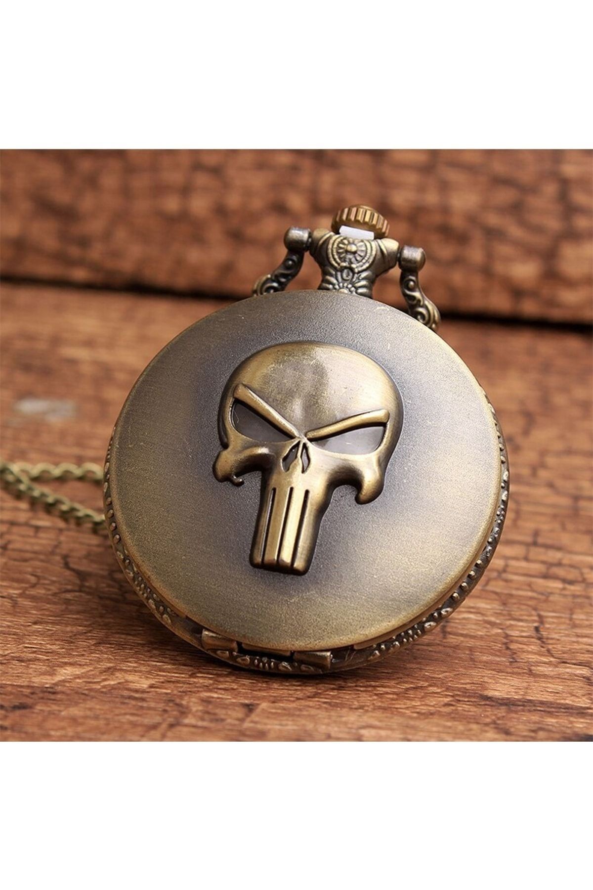 Punisher Kabartmalı Zincirli Köstekli Cep Saati