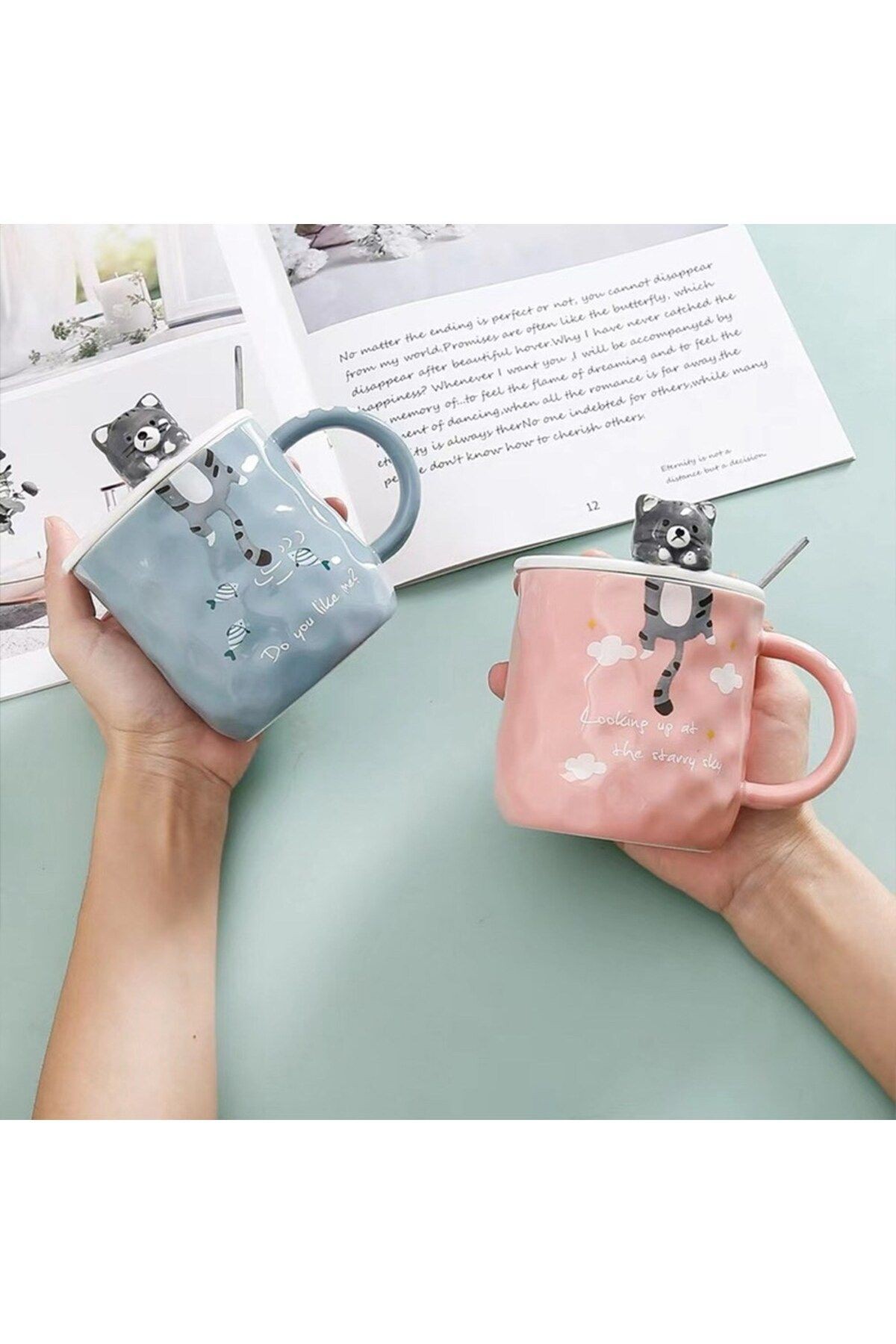 3D Kabartmalı 400ml Sevimli Kedi Kupa Bardak