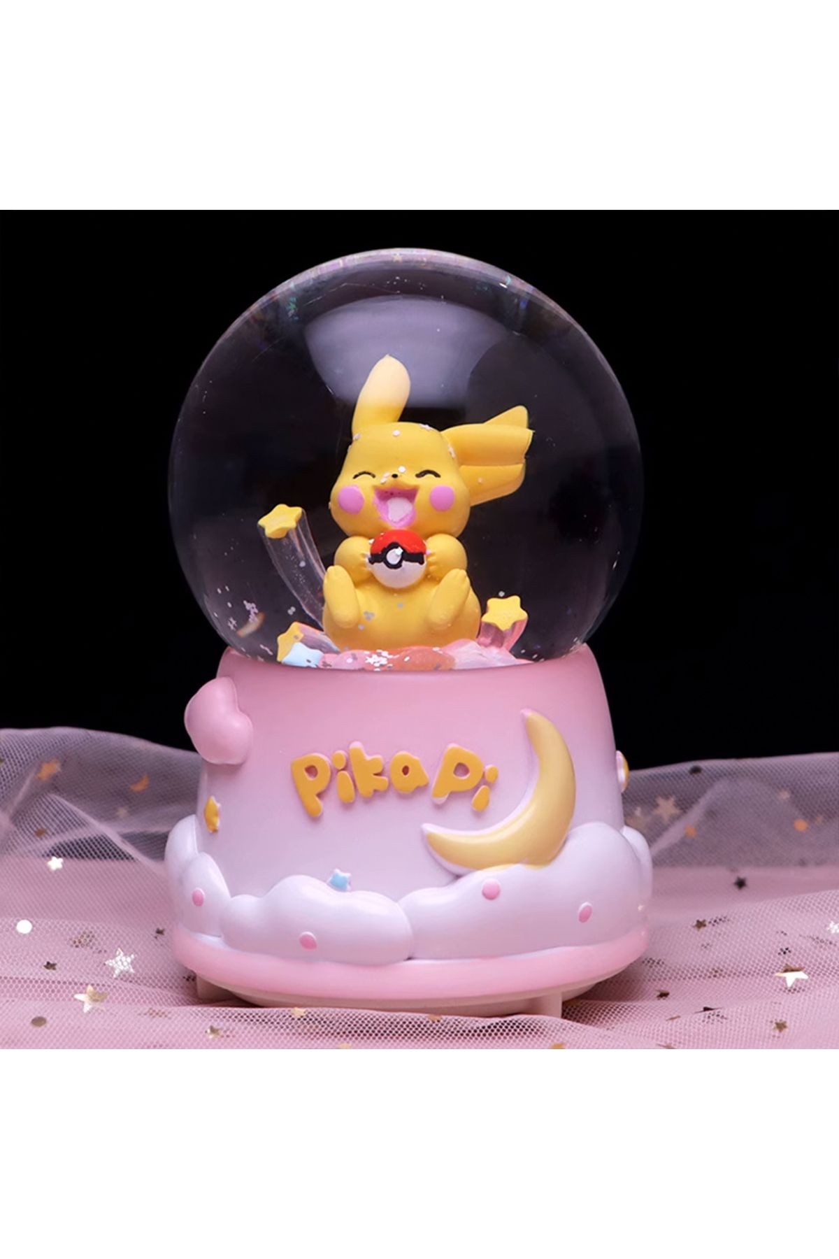 Pikachu Temalı Büyük Boy Püskürtmeli Müzikli Işıklı Kar Küresi-MOR