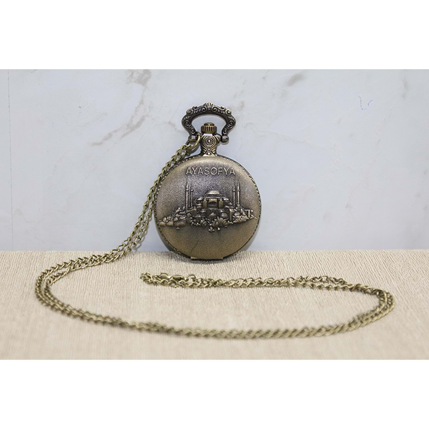 Kişiye Özel Ayasofya Kabartmalı Antik Bronz Cep Saati