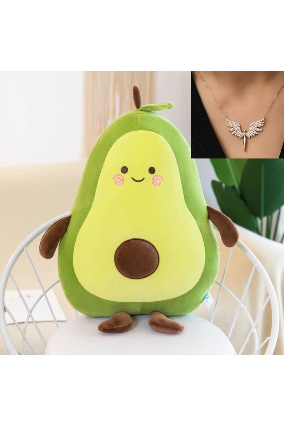 Avokado Pelüş Yastık 50cm Ve Melek Kolye Hediyeli