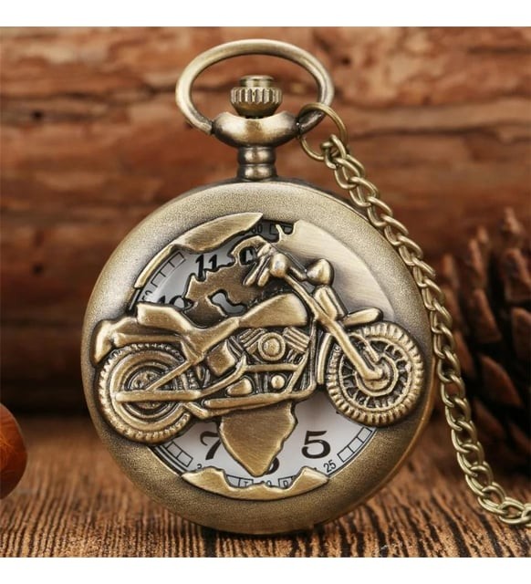 Kişiye Özel Retro Motosiklet Görünümlü Quartz Köstekli Saat