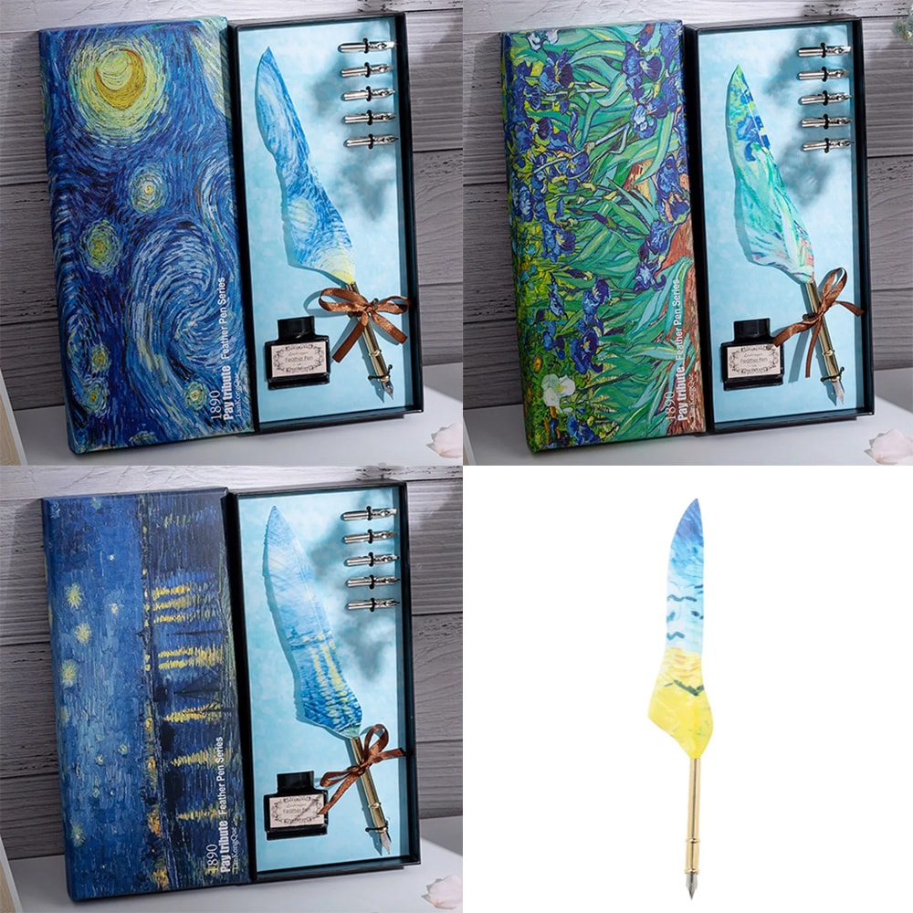 Vang Gogh Temalı Tüylü Divit Kalem Seti