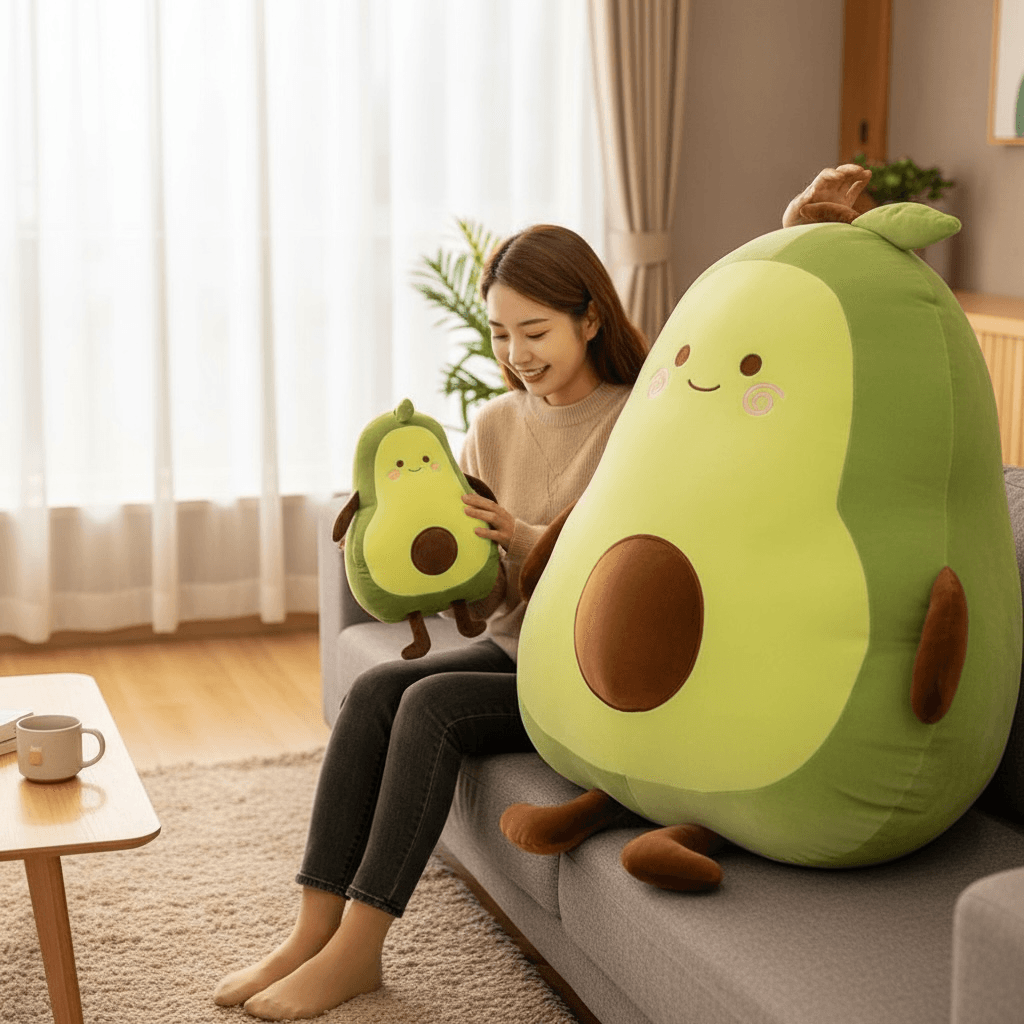 2'li Dev Boy Sevimli Avokado Peluş Yastık ve Orta Boy Avokado