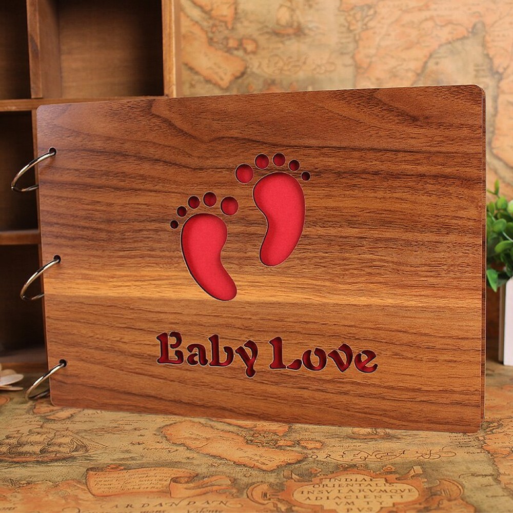 Doğum Hediyesi İsme Özel Ahşap Bebek Ayağı Temalı Kendin Yap Albüm Defter Baby Love