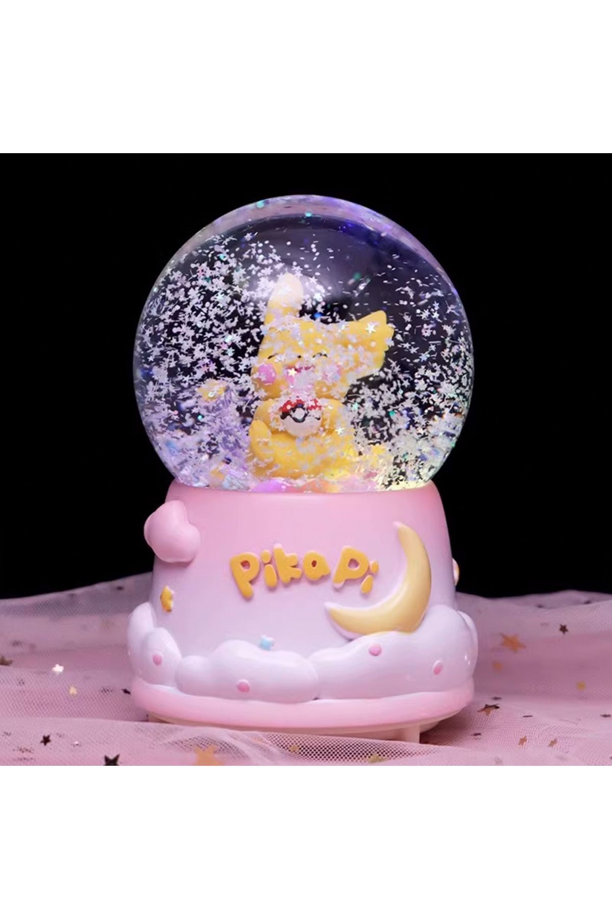 Pikachu Temalı Büyük Boy Püskürtmeli Müzikli Işıklı Kar Küresi-MOR